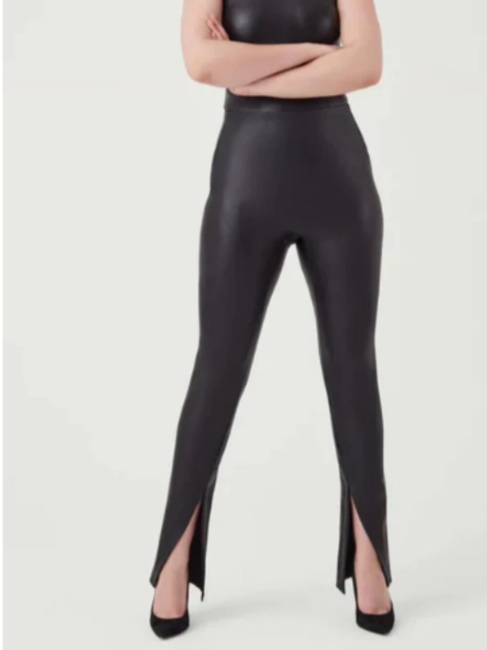 SPANX Faux Leather Front Split Leggings Black XSP
